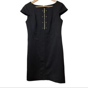 Ellen Tracy Black Textured Cap Sleeve Sheath Zipper Dress 4